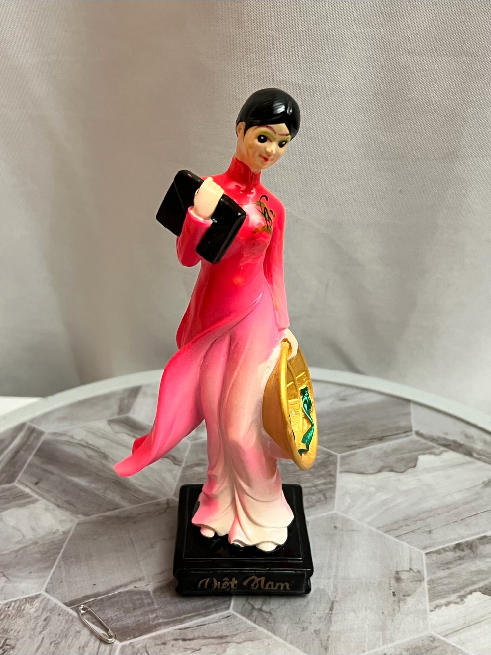 Source Unknown Pink and Gold Áo Dài Figurine